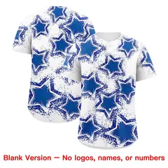 White Royal Blue Star Graffiti Baseball Jersey 9