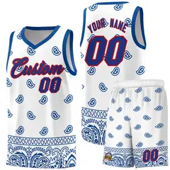 White Royal Cashew Pattern Basketball Jersey 1