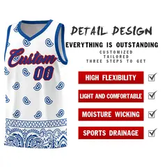 White Royal Cashew Pattern Basketball Jersey 2