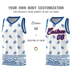 White Royal Cashew Pattern Basketball Jersey 3
