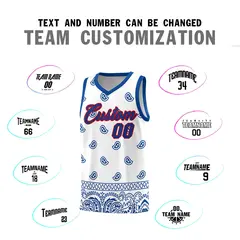 White Royal Cashew Pattern Basketball Jersey 4