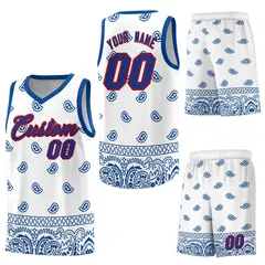 White Royal Cashew Pattern Basketball Jersey 6