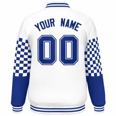 White Royal Checkered Color Block Bomber Varsity Jacket 4