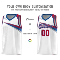 White Royal Chest Color Block Basketball Uniform Jersey 3