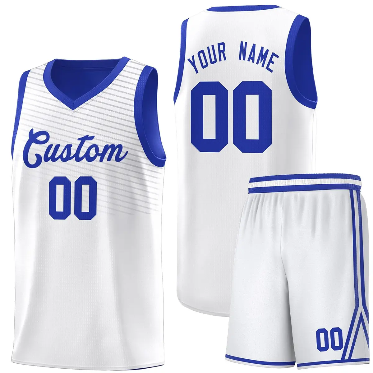 White Royal Chest Slash Pattern Basketball Jersey