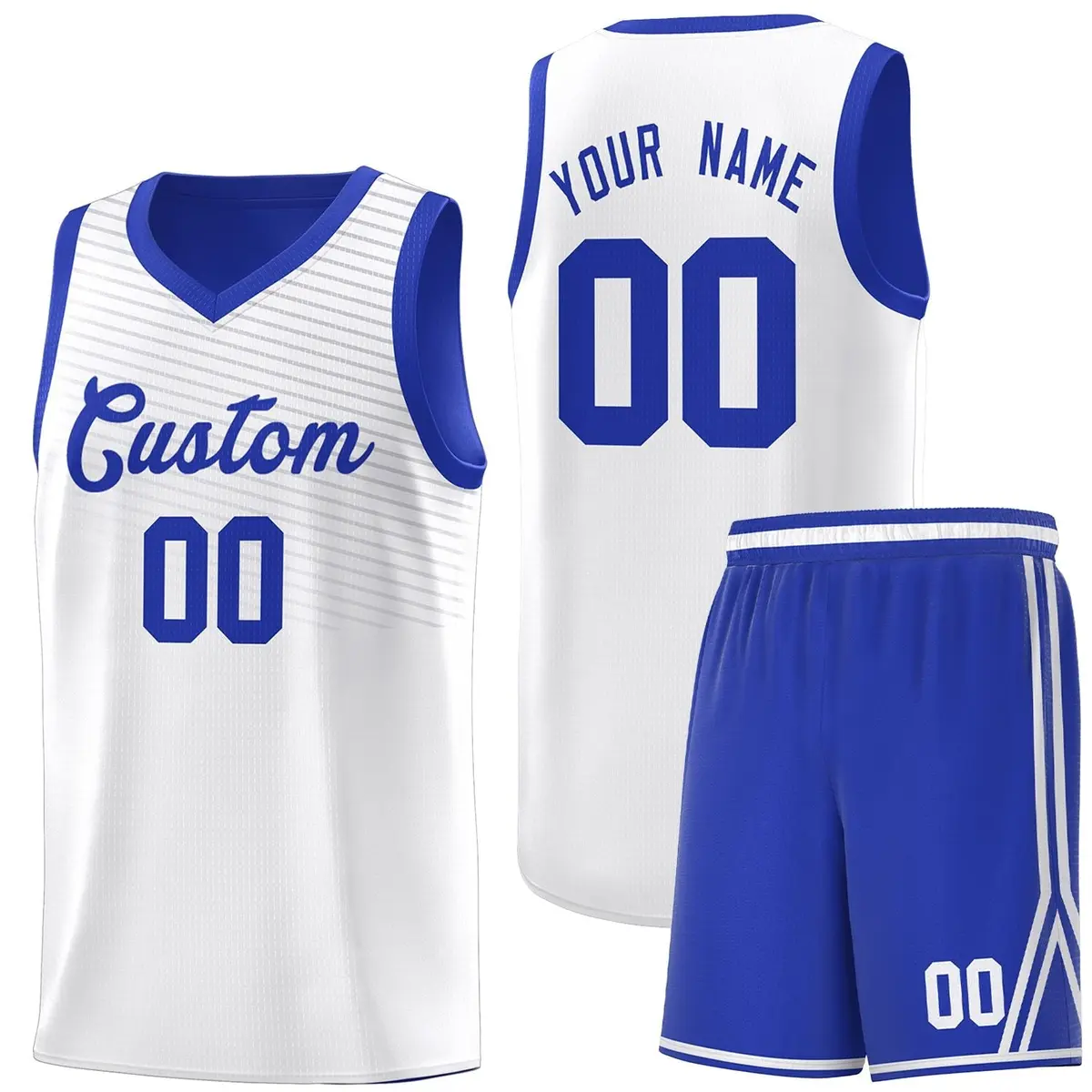 White Royal Chest Slash Pattern Basketball Jersey