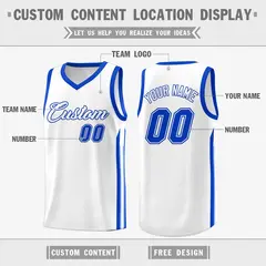 White Royal Classic Athletic Casual Basketball Jersey 2