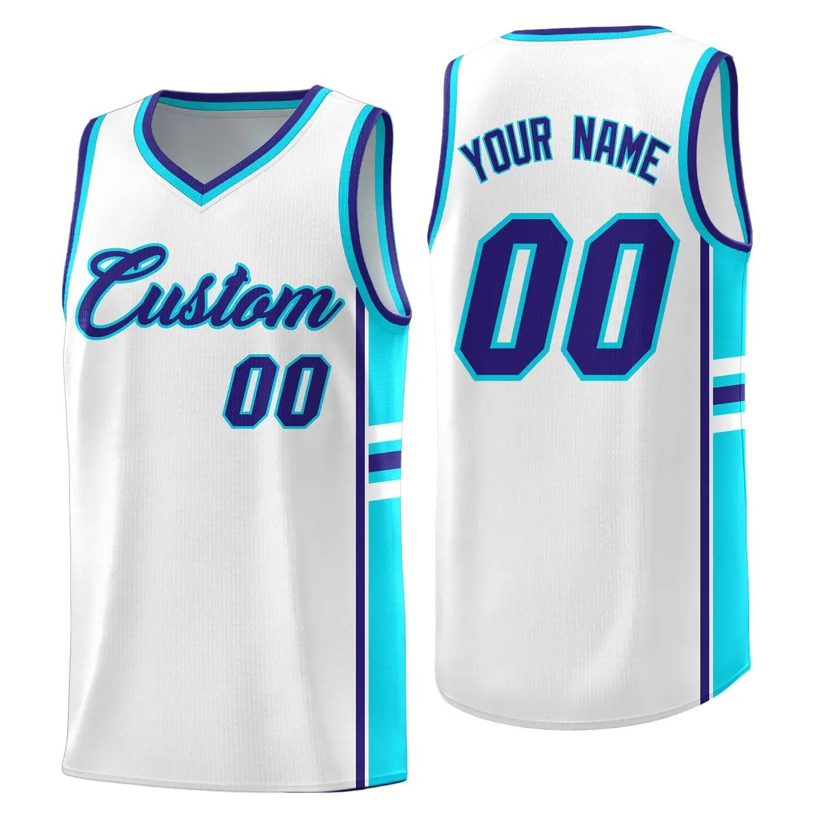 White Royal Classic Color Block Team Basketball Jersey
