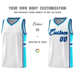 White Royal Classic Color Block Team Basketball Jersey 3