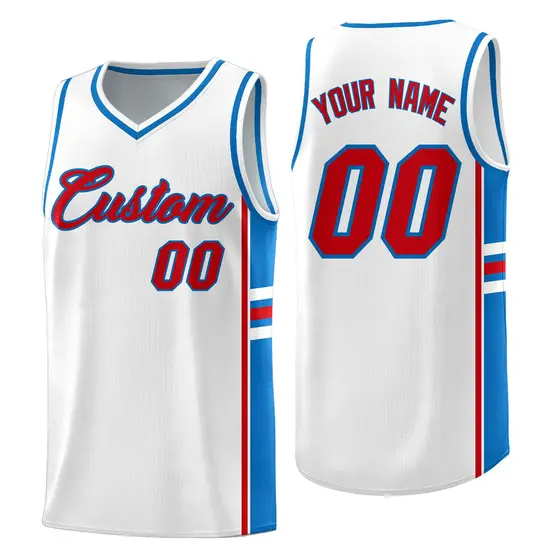 White Royal Classic Color Block Uniform Basketball Jersey