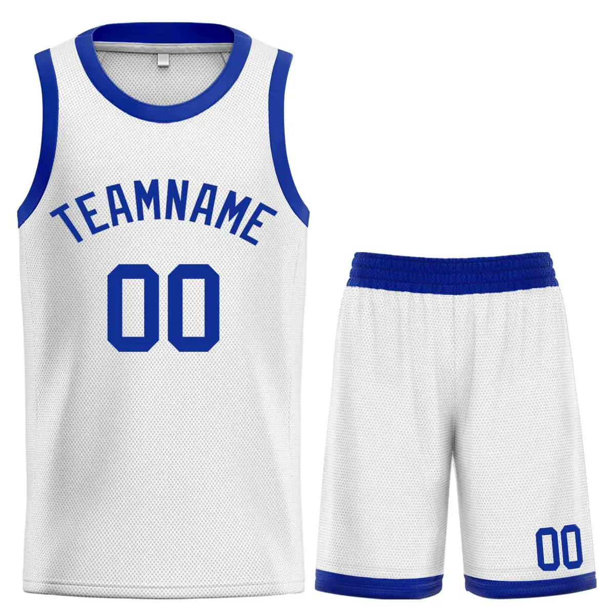 White Royal Classic Curved Basketball Jersey Sets