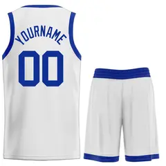 White Royal Classic Curved Basketball Jersey Sets 2