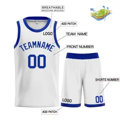 White Royal Classic Curved Basketball Jersey Sets 3