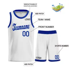 White Royal Classic Sets Basketball Uniform Jersey 3