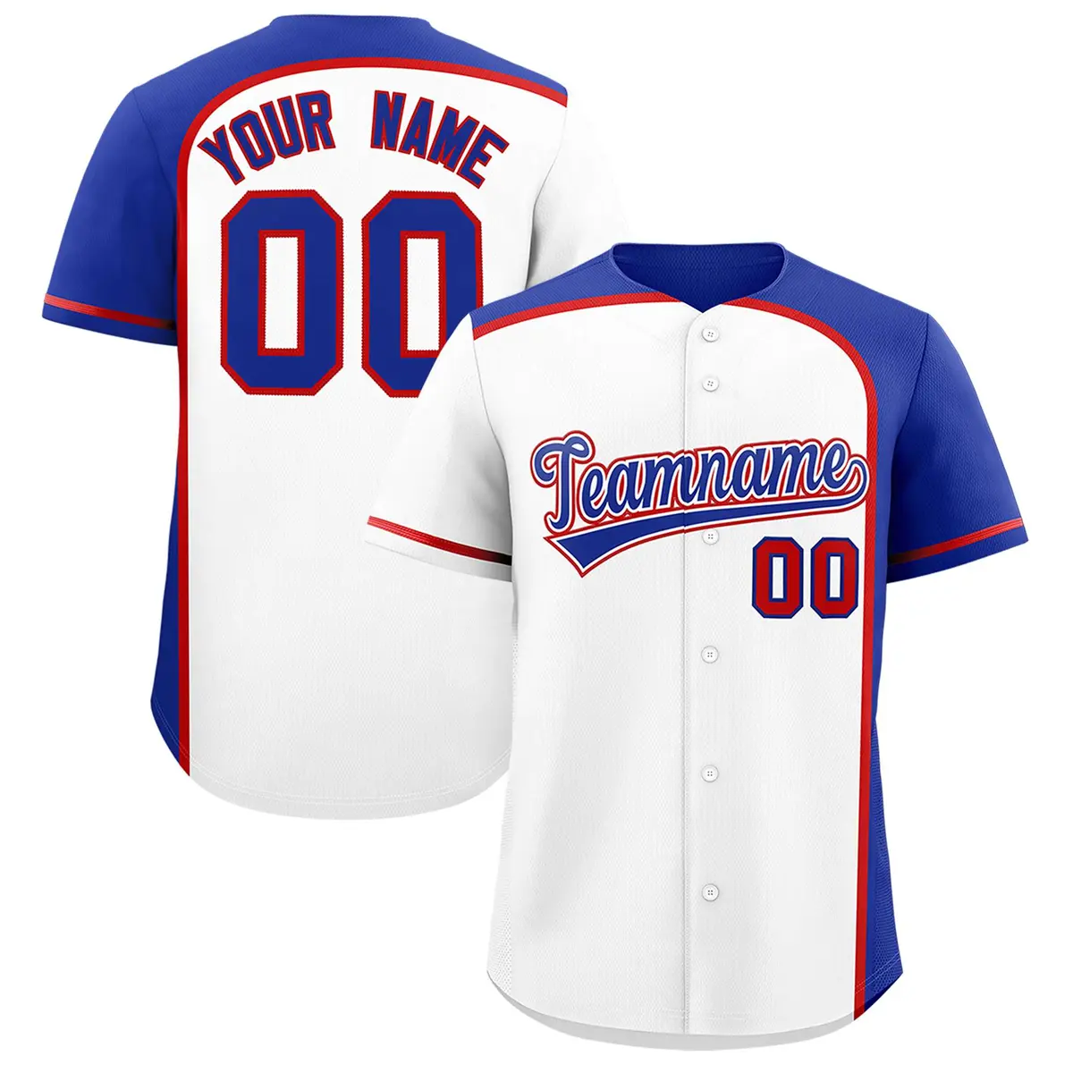 White Royal Color Block Authentic Baseball Jersey