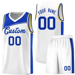 White Royal Color Block Basketball Team Jersey