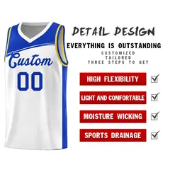 White Royal Color Block Basketball Team Jersey 4
