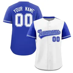 White Royal Color Block Raglan Sleeves Baseball Jersey