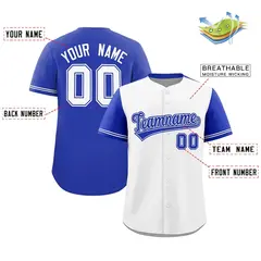 White Royal Color Block Raglan Sleeves Baseball Jersey 2