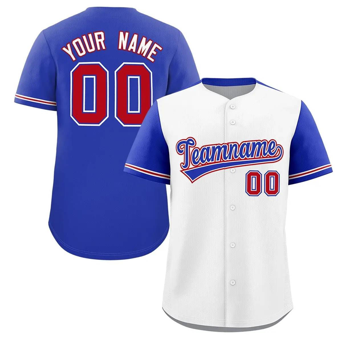 White Royal Color Block Raglan Sleeves Baseball Jersey