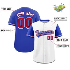 White Royal Color Block Raglan Sleeves Baseball Jersey 2