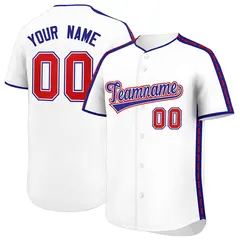 White Royal Color Block Side Dotted Line Baseball Jersey 1