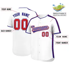 White Royal Color Block Side Dotted Line Baseball Jersey 2