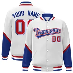 White Royal Color Block Varsity Letterman Baseball Jacket 1