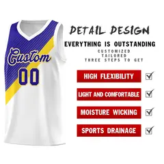 White Royal Diagonal Stripes Color Block Basketball Jersey 2