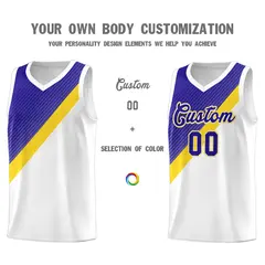 White Royal Diagonal Stripes Color Block Basketball Jersey 3