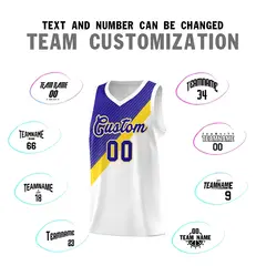 White Royal Diagonal Stripes Color Block Basketball Jersey 4