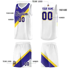 White Royal Diagonal Stripes Color Block Basketball Jersey 5
