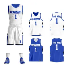 White Royal Double Side Sports Basketball Jersey Sets 1