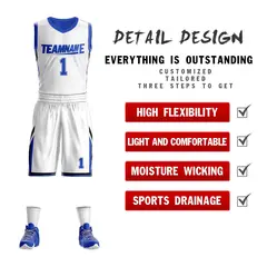 White Royal Double Side Sports Basketball Jersey Sets 2