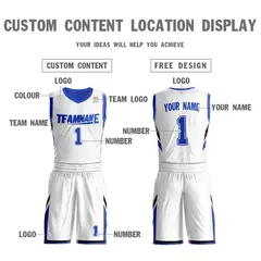 White Royal Double Side Sports Basketball Jersey Sets 4