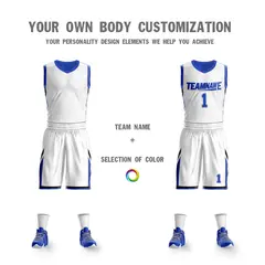 White Royal Double Side Sports Basketball Jersey Sets 5