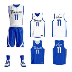 White Royal Double Side Sports Basketball Jersey Sets