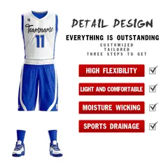 White Royal Double Side Sports Basketball Jersey Sets 2