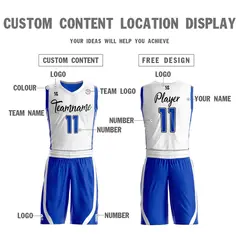 White Royal Double Side Sports Basketball Jersey Sets 3