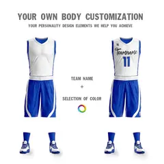 White Royal Double Side Sports Basketball Jersey Sets 4