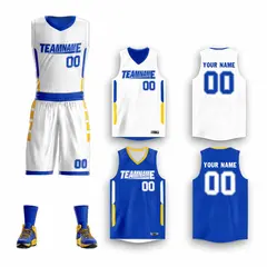White Royal Double Side Sports Basketball Jersey Sets