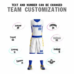 White Royal Double Side Sports Basketball Jersey Sets 2