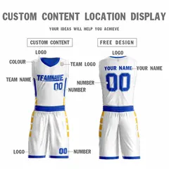 White Royal Double Side Sports Basketball Jersey Sets 3