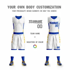 White Royal Double Side Sports Basketball Jersey Sets 4