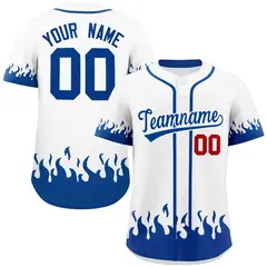 White Royal Flame Graffiti Pattern Authentic Baseball Jersey