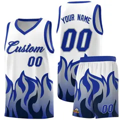 White Royal Flame Pattern Sports Basketball Jersey