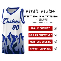 White Royal Flame Pattern Sports Basketball Jersey 2