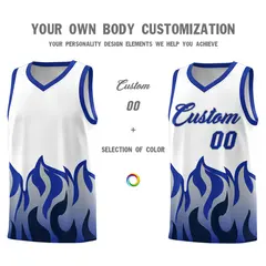 White Royal Flame Pattern Sports Basketball Jersey 3