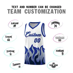 White Royal Flame Pattern Sports Basketball Jersey 4