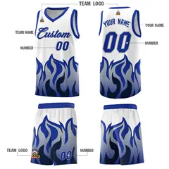 White Royal Flame Pattern Sports Basketball Jersey 5